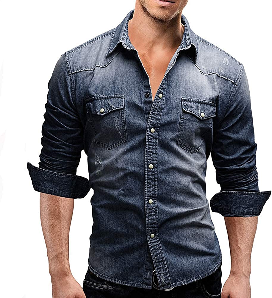 Distressed denim sale shirt mens