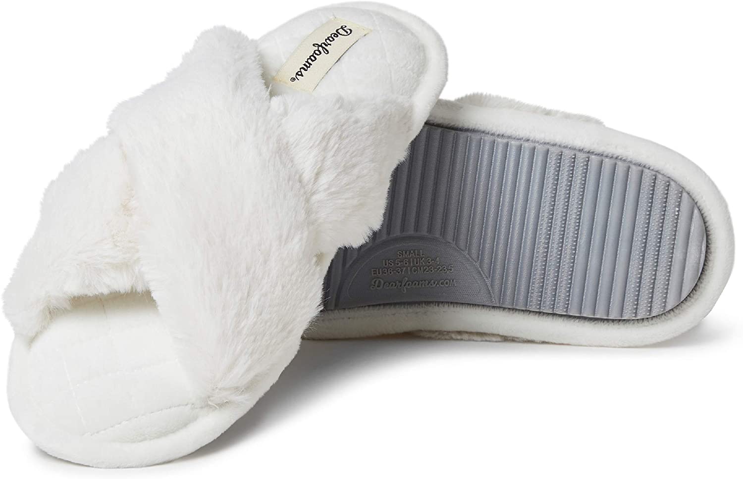 dearfoams women's jessica furry cross band slide slipper