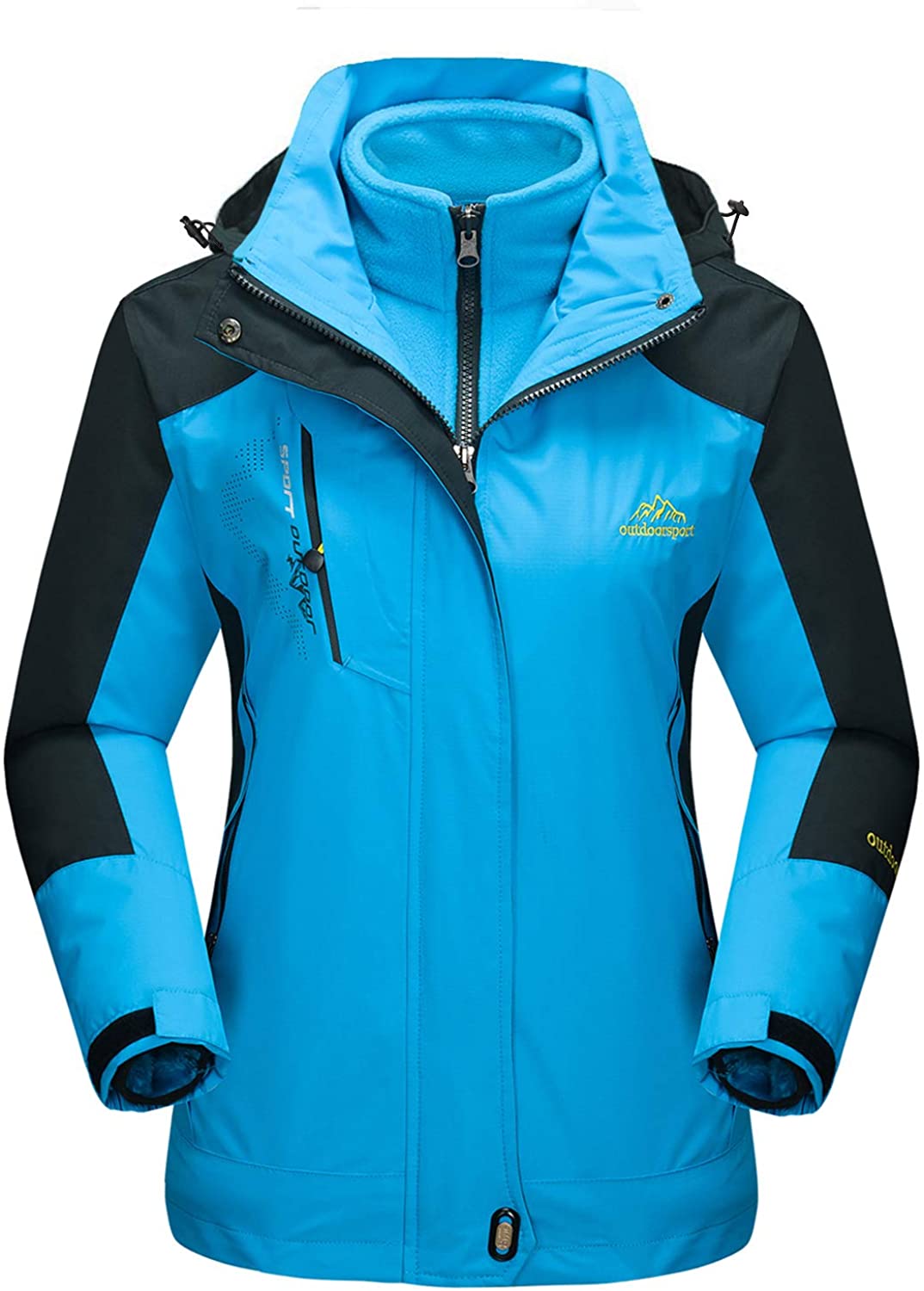 MAGCOMSEN Women's 3-in-1 Winter Ski Jacket with Detachable Hood Water Resistant Fleece Lining Snowboard Ski Rain Jacket
