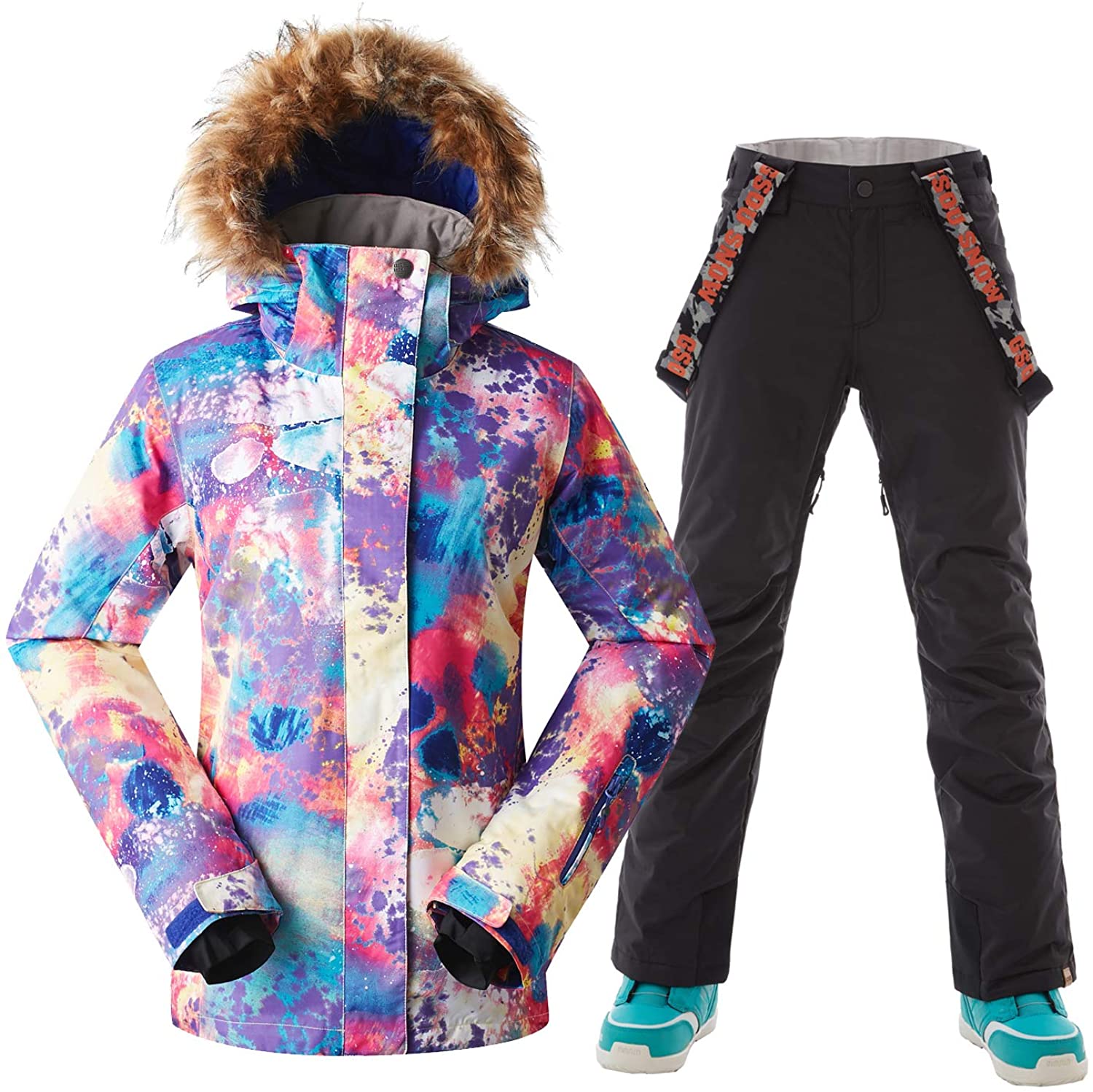 Ski jacket Snowboard Jacket Womens High Windproof Colorful Snow Jacket Pants Set 