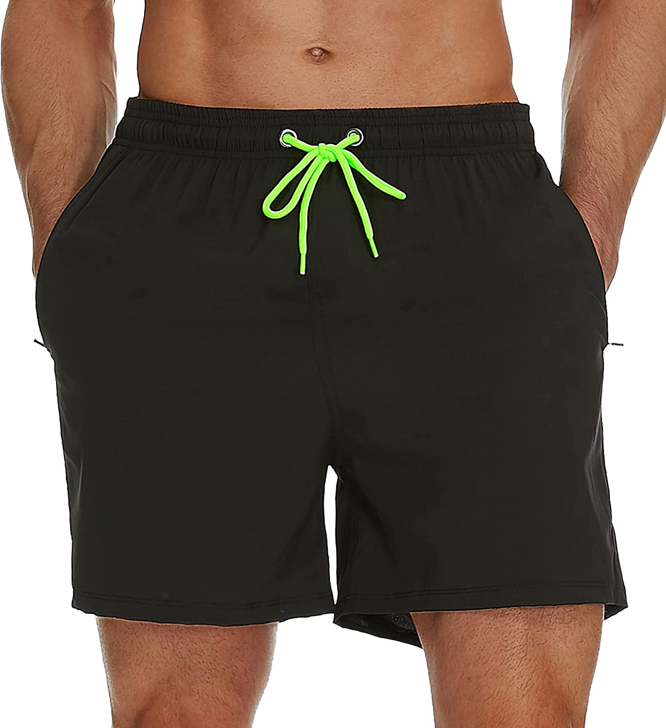 SILKWORLD Men's Slim Swim Shorts with Zipper Pockets Quick Dry Swimsuit Sports Swim Trunks 