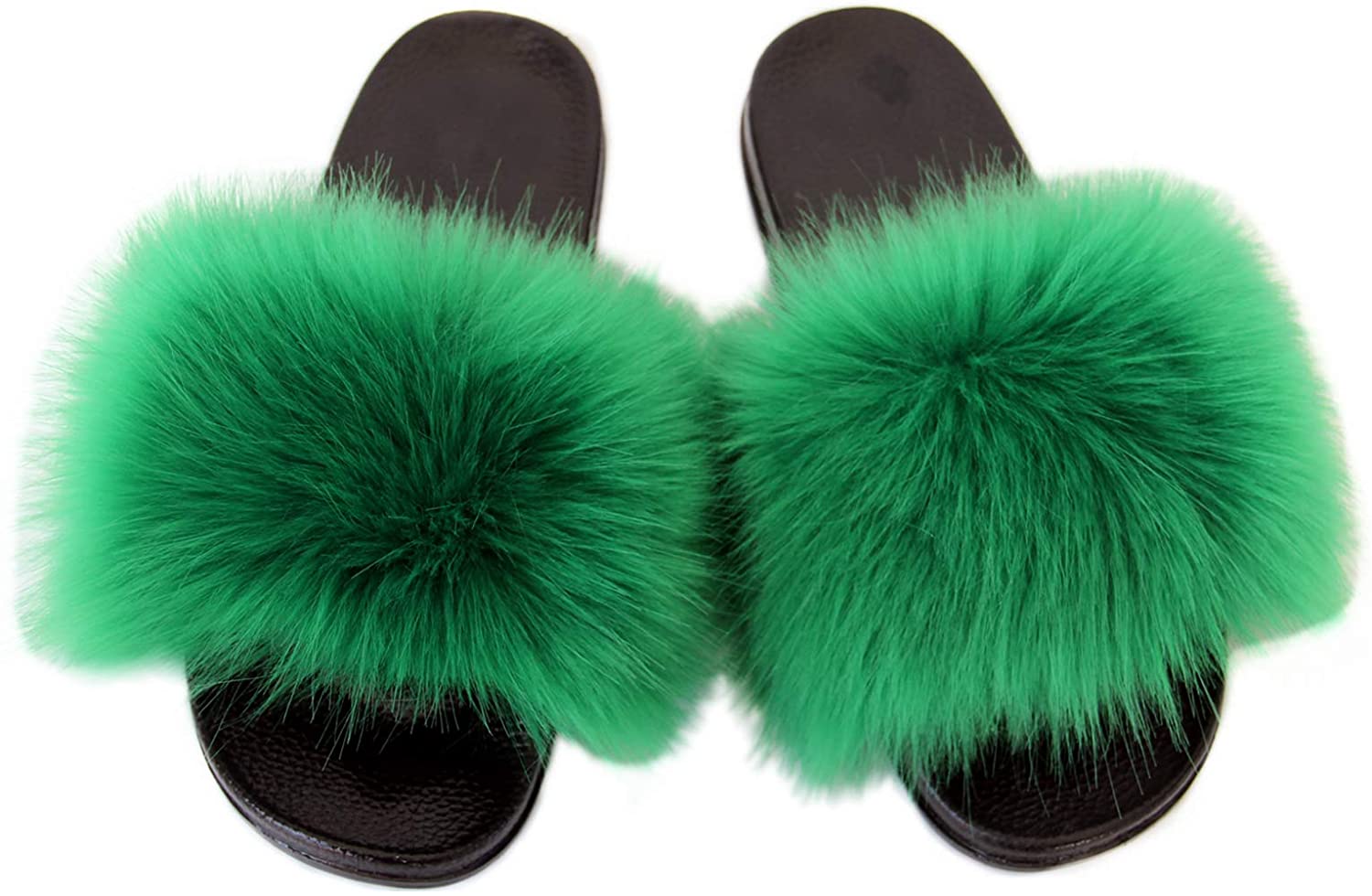 Sedutmo Women Faux Fur Slippers Fuzzy Vegan Feather Slides F 