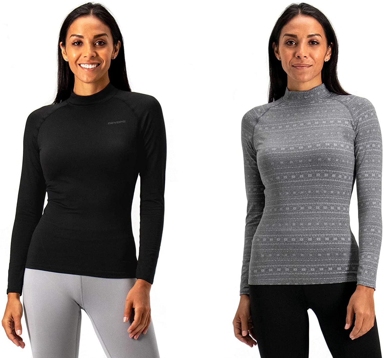 DEVOPS Women's 2 Pack Thermal Turtle Long Sleeve Shirts Compression Baselayer To