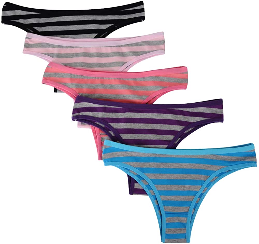 Nightaste Women Cotton French Cut Briefs Panties with Color Stripes Pack of 5 