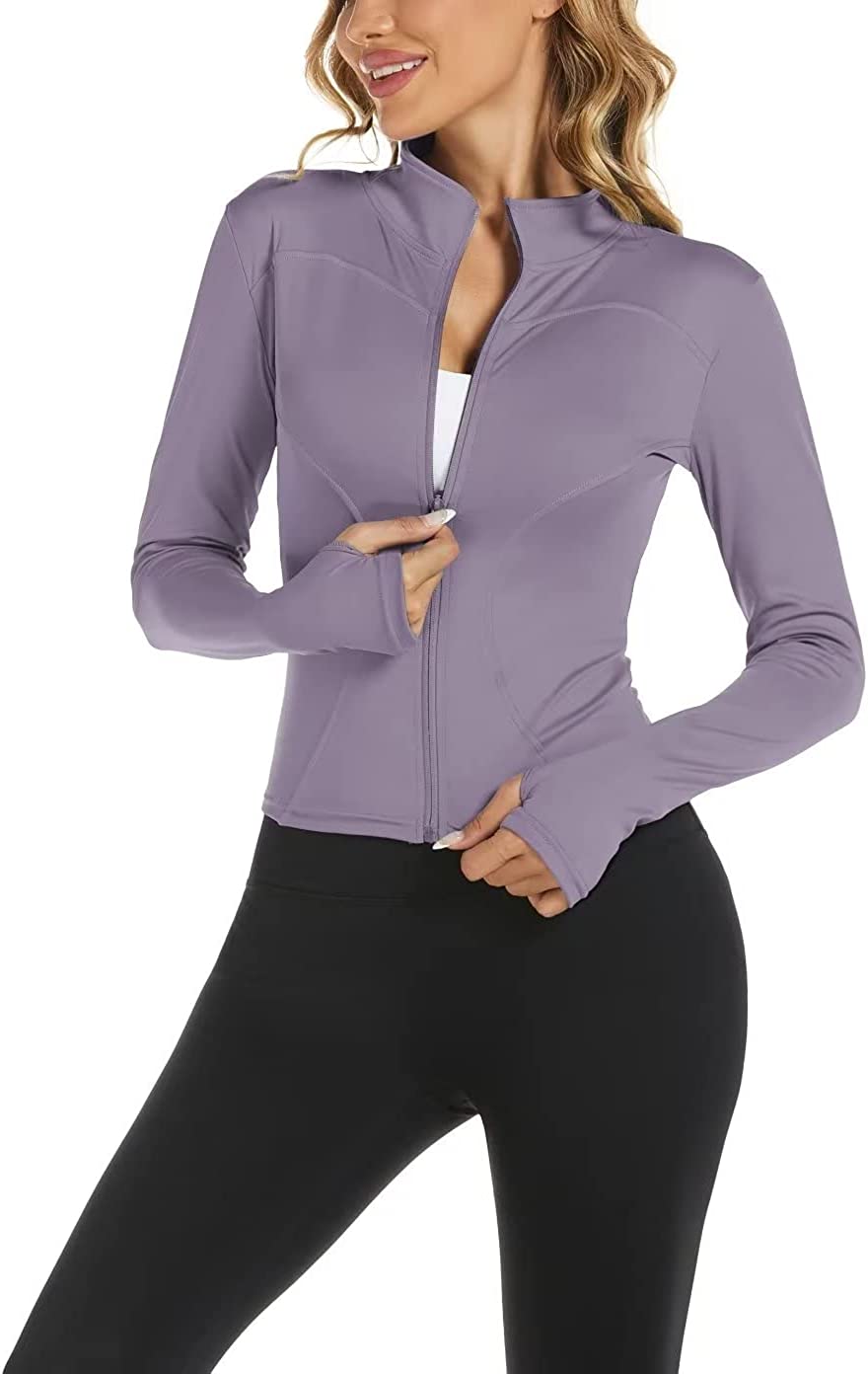 Aolpioon Women's Workout Jacket Yoga Running Slim Fit Stretchy Full Zip  Athletic | eBay
