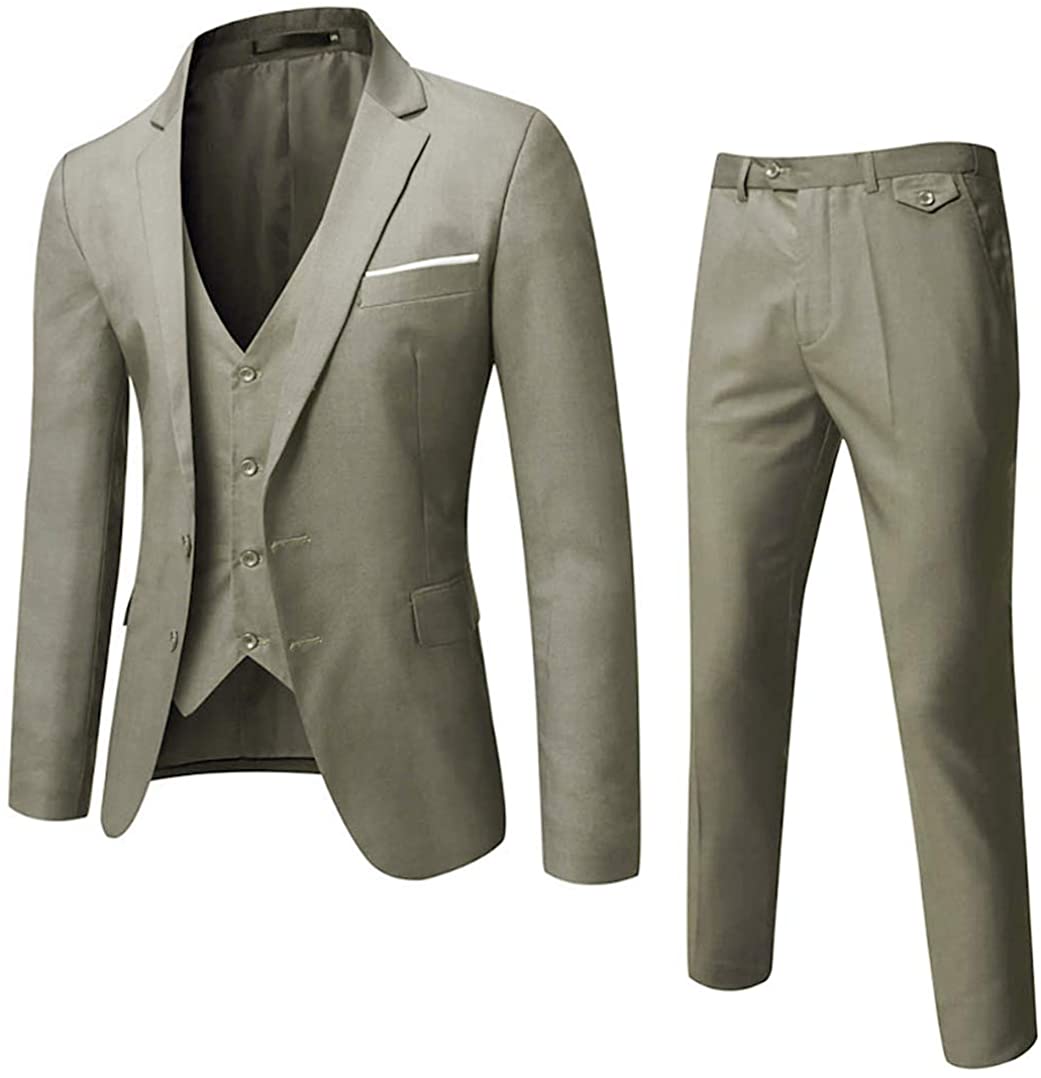 WEEN CHARM Mens Suits 2 Button Slim Fit 3 Pieces Suit 
