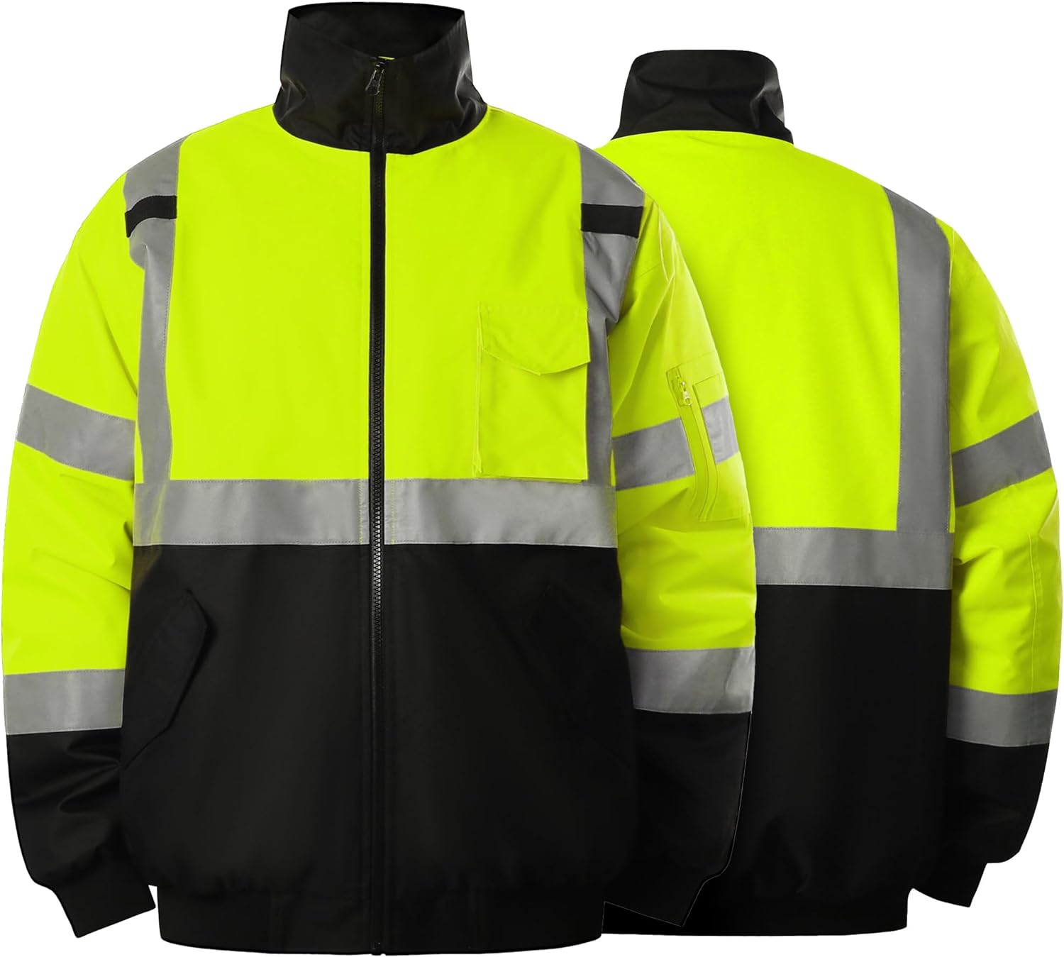 SHORFUNE High Visibility Safety Bomber Jacket for Men, Waterproof Class 3  Reflec