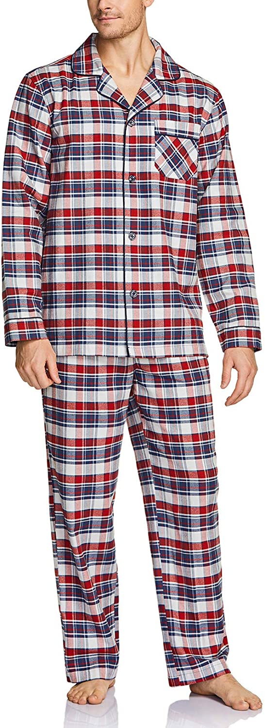 Brushed Soft Lounge & Sleep PJ Top & Bottom with Pockets CQR Men's 100% Cotton Plaid Flannel Pajama Set