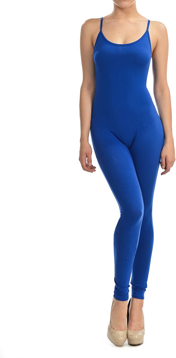 JJJ Women Catsuit Cotton Spaghetti Strapped Yoga Bodysuit Jumpsuit Reg/Plus Size 