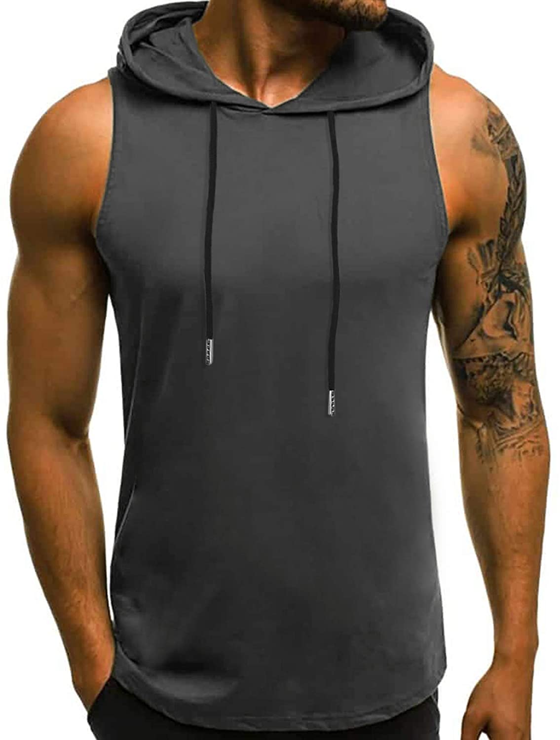 Babioboa Men's Workout Hooded Tank Tops Sleeveless Gym Hoodies Bodybuilding Muscle Shirts