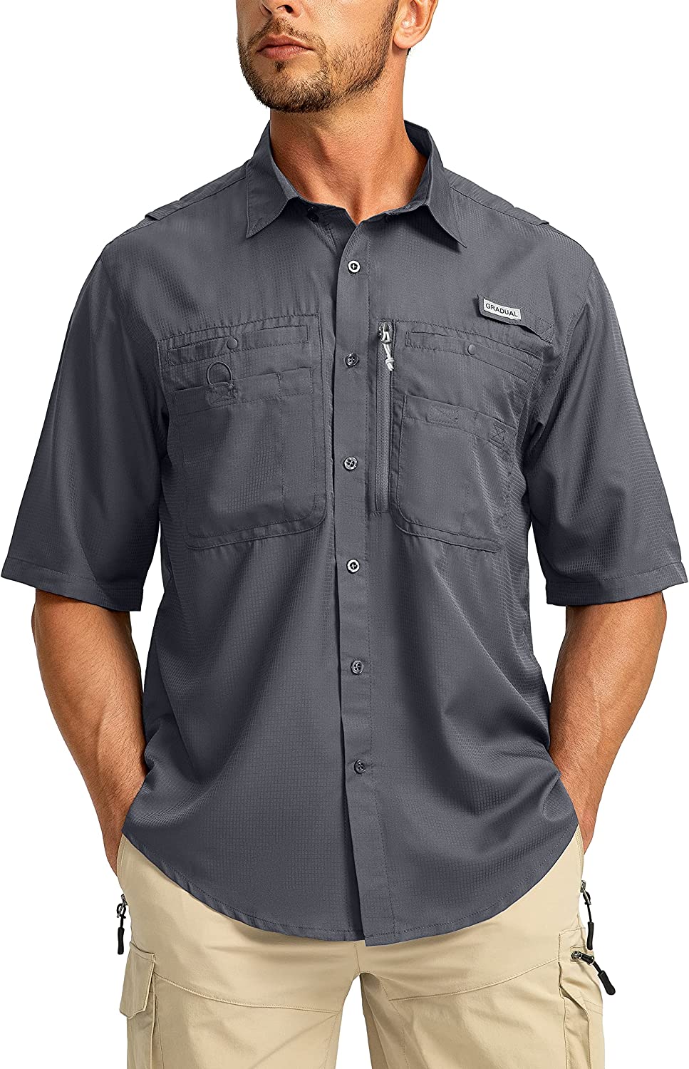 Men's Fishing Shirts with Zipper Pockets UPF 50+ Lightweight Cool Short  Sleeve B