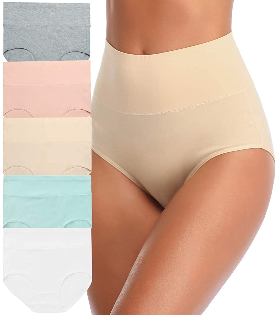 Annenmy High Waisted Cotton Underwear for Women, Tummy Control Briefs No  Muffin Top Panties