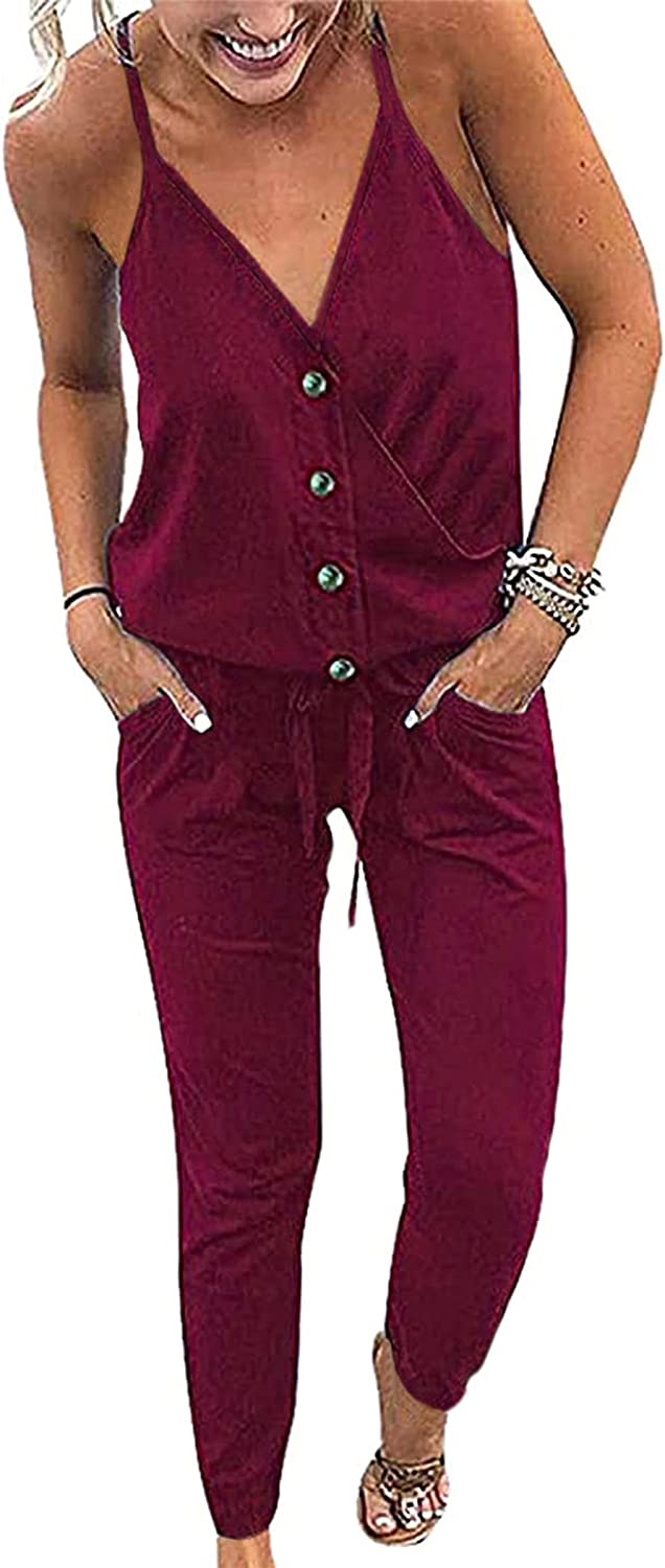 PRETTYGARDEN Women's Summer Casual Jumpsuits Wrap V Neck Sleeveless One  Piece Pants Romper with Pockets : : Clothing, Shoes & Accessories