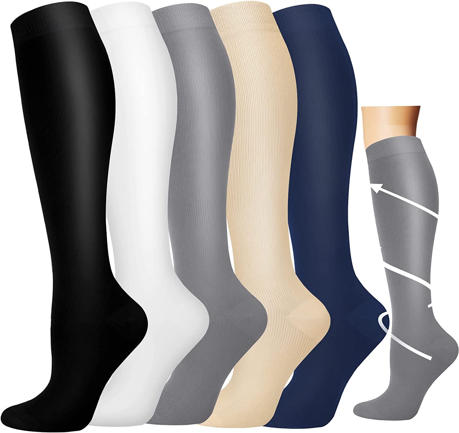 Hi Clasmix Graduated Medical Compression Socks for Women&Men Circulation  Recovery-Knee High Supports Men's Hiking Socks