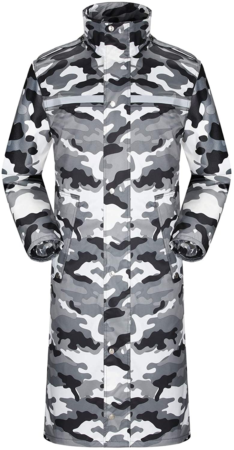 iCreek Raincoat Waterproof Mens Long Rain Jacket Lightweight Rainwear Reflective Reusable with Hood 