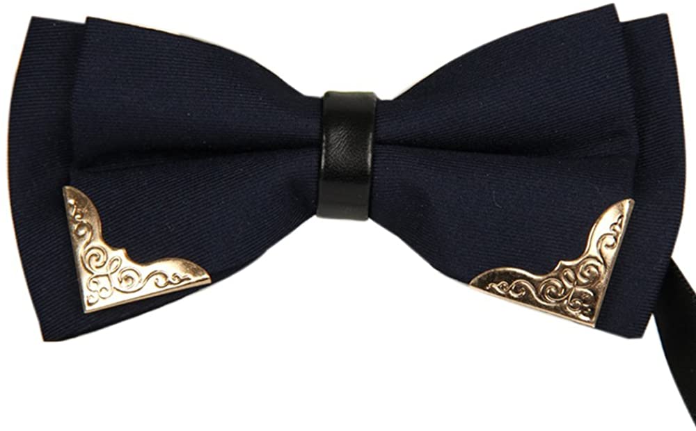 AINOW Mens Pre-tied Golden-Metal-Edged Two-Layer Bow Ties 18 colors 