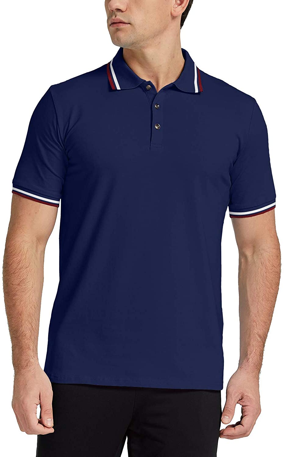 MLANM Mens Polo Shirt Short Sleeve Casual Slim-fit Cotton Tee Top 