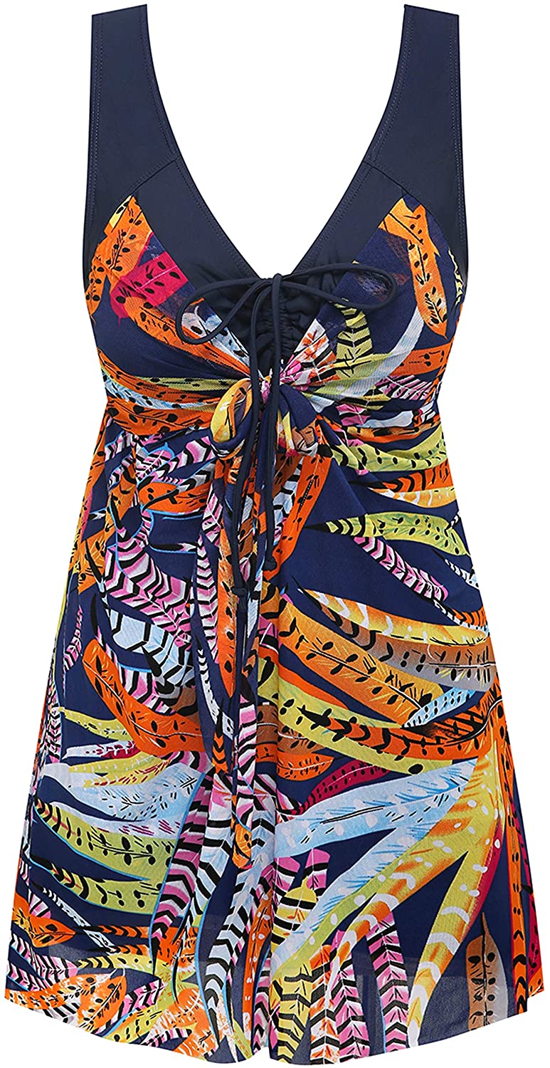 Wantdo Women's Plus Size One Piece Swimsuit Tummy Control Bathing Suit Flower Print Swimdress