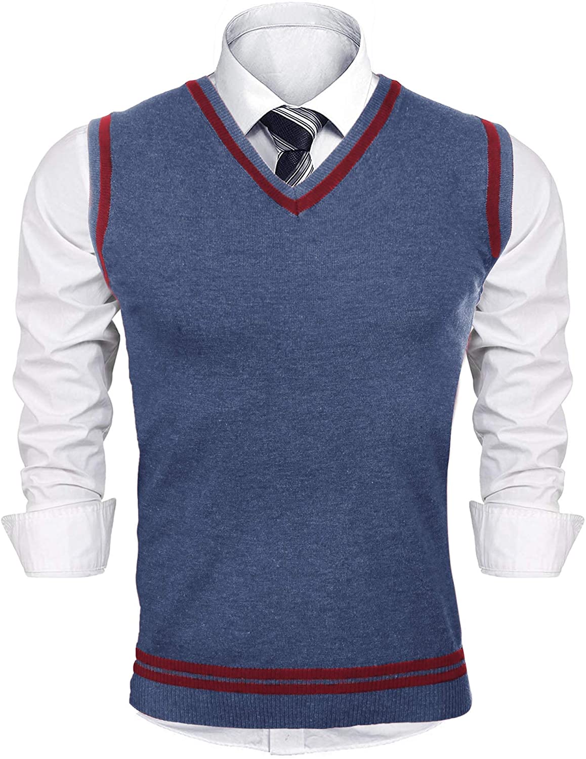 iClosam Mens Casual V-Neck Slim Fit Sweater Vest Knitted Lightweight ...