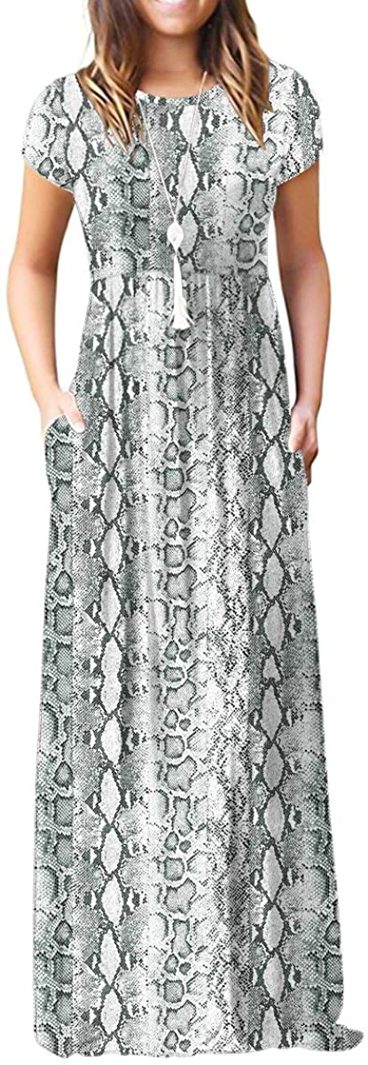 VIISHOW Women's Short Sleeve Empire Waist Maxi Dresses Long Dresses with  Pockets | eBay