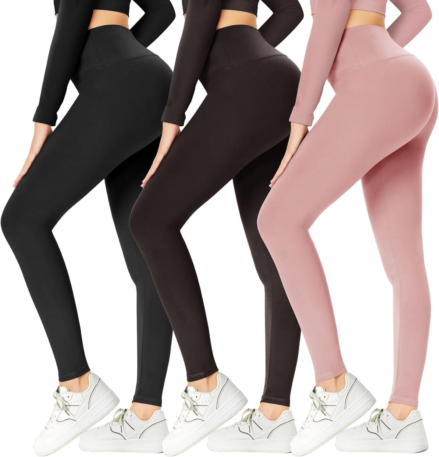 GAYHAY 3 Pack Plus Size High Waist Leggings - Stretchy Tummy Control Pants  for Women