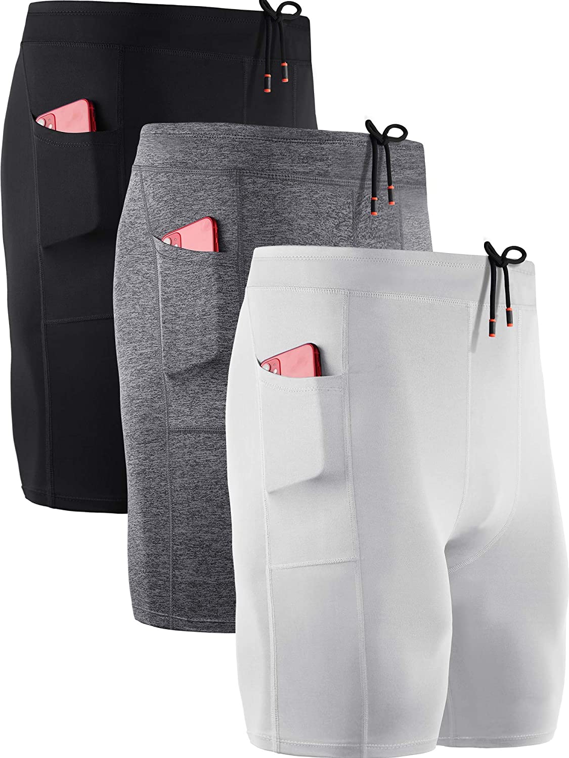 Neleus Mens 3 Pack Compression Shorts with Pockets Dry Fit Professional Athletic Shorts