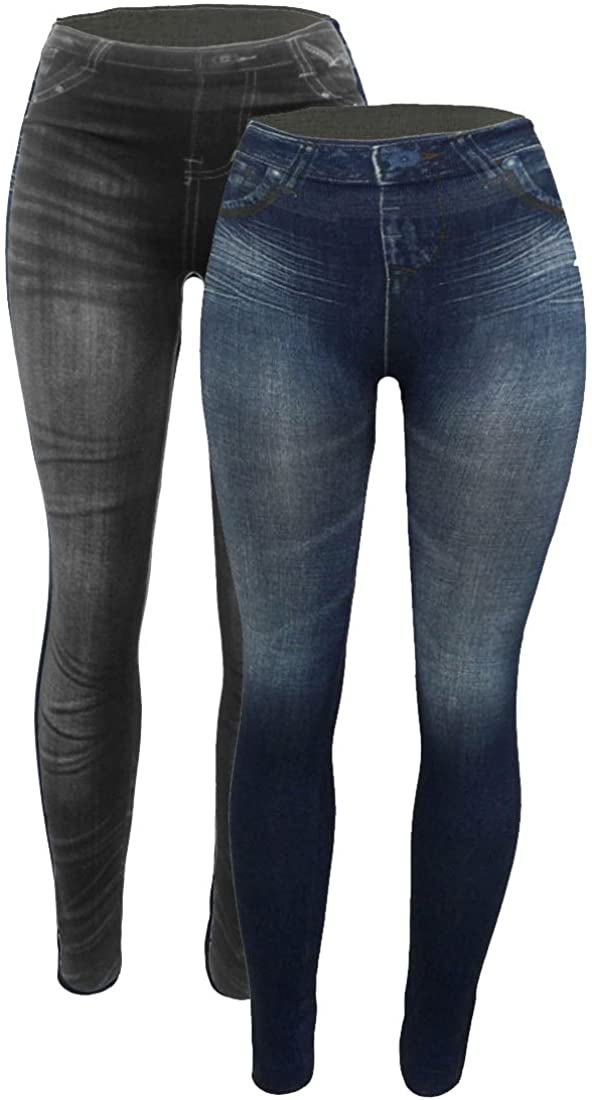 Mchoice Women's Denim Print Fake Jeans Seamless Fleece Lined Leggings, Full  Length on Clearance