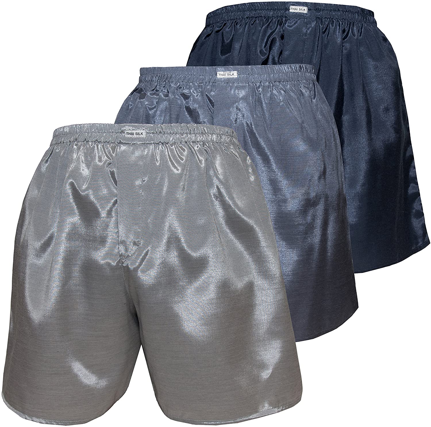 Thai Silk Set of 3 Mens Comfort Sleep Underwear Boxer Shorts Mix Color 