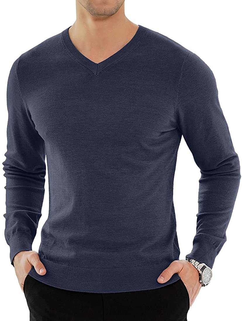 YTD Men's Casual Slim Fit V-Neck Pullover Long Sleeve Knitted Pullover Sweaters