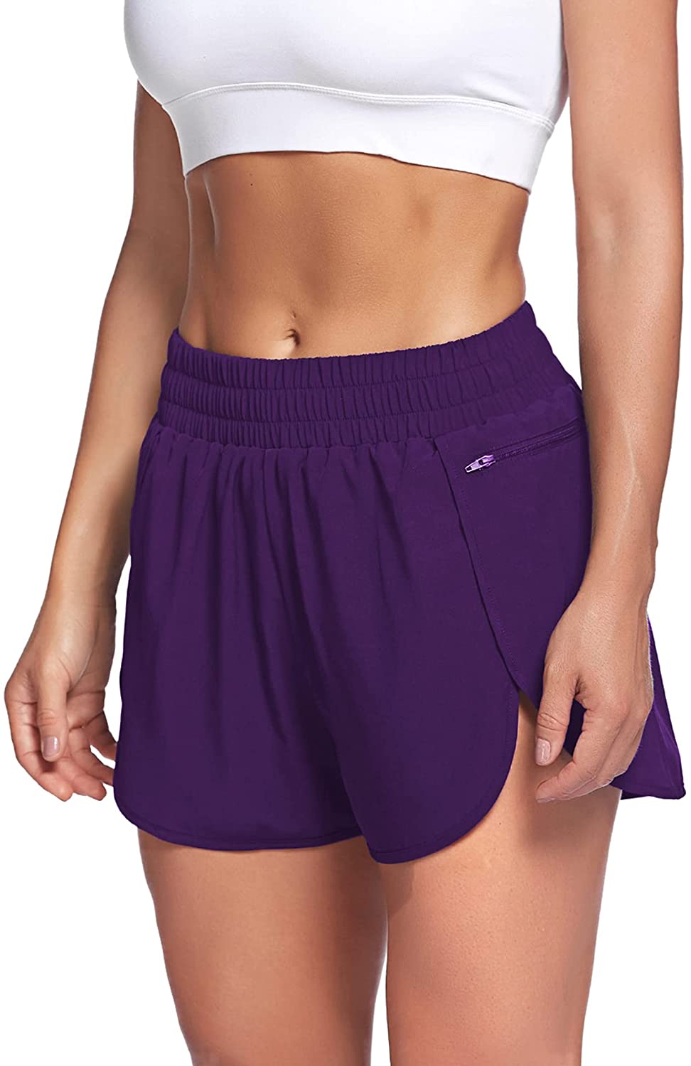 LaLaLa Womens Workout Shorts with Zip Pocket Quick-Dry Athletic Shorts  Sports El
