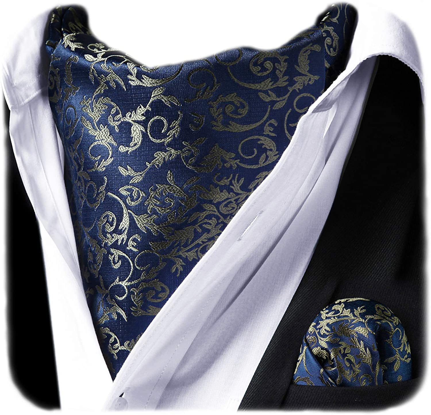HISDERN Men's Cravat Ascot Floral Paisley Wedding Cravats Handkerchief Jacquard Woven Business Ascot Tie & Pocket Square Set