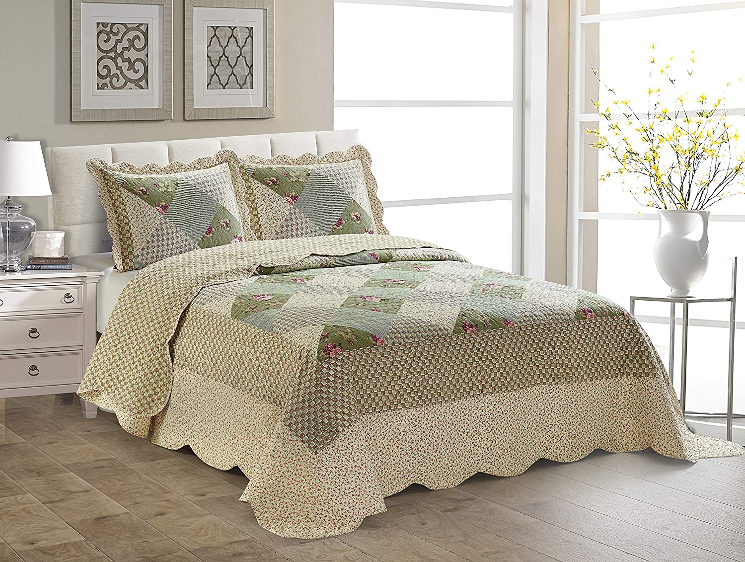 Mk Home Reversible Over Size Bedspread Coverlet Bed Cover Floral Beige Off White  eBay