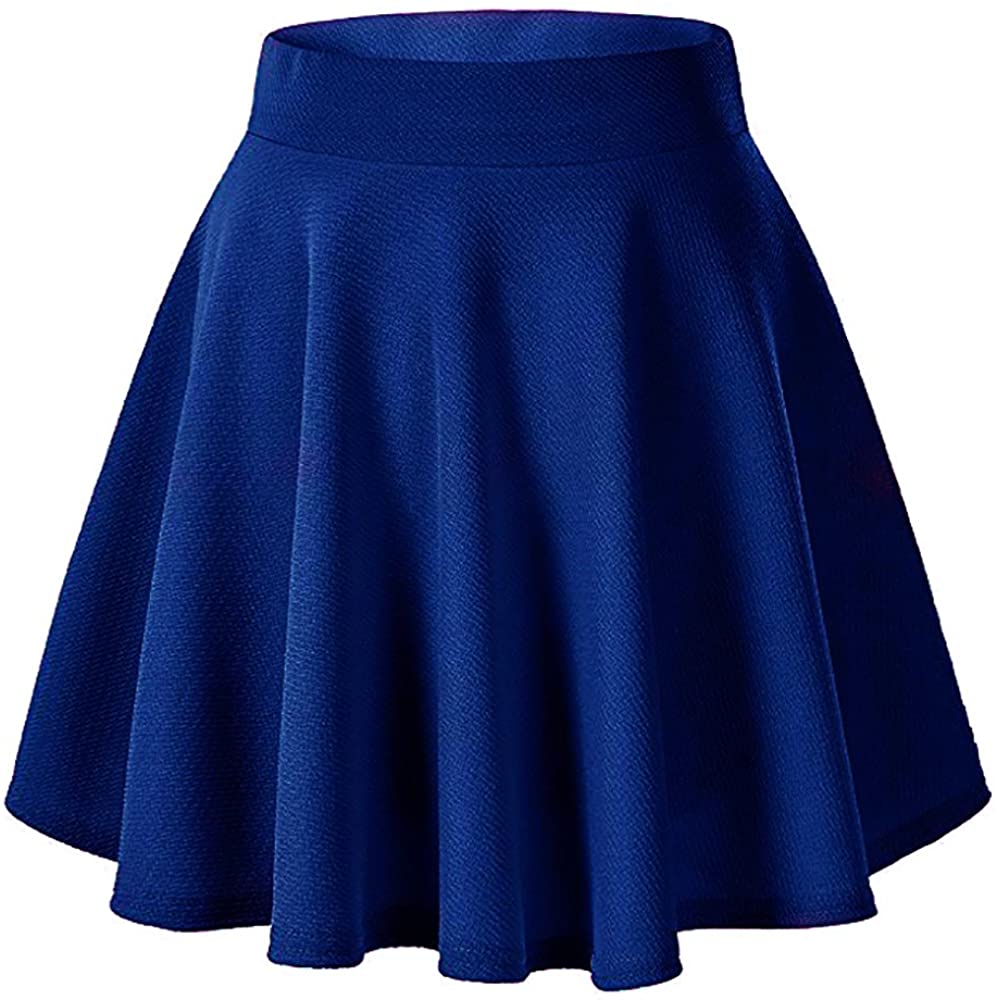 Moxeay Women's Basic A Line Pleated Circle Stretchy Flared Skater Skirt ...