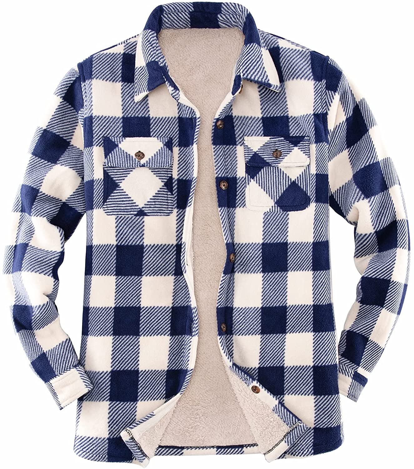 ThCreasa Mens Sherpa Fleece Lined Flannel Shirt Jacket Warm Button Down  Plaid Shirt-Jac