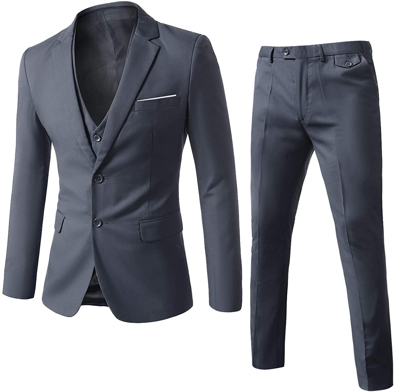 WEEN CHARM Mens Two Button Notch Lapel Slim Fit 3 Piece Suit Blazer Jacket Tux Vest