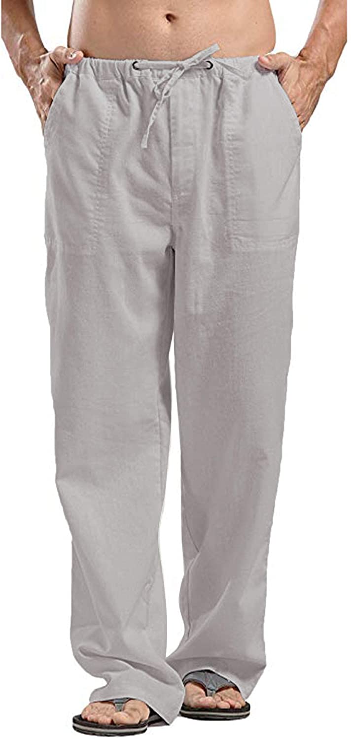 COOFANDY Mens Linen Pants Casual Elastic Waist Drawstring Yoga Beach Trousers