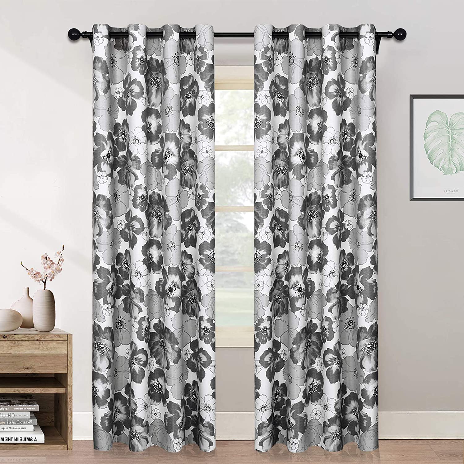 Melodieux Floral Curtains 63 Inch Length for Living Room Dining