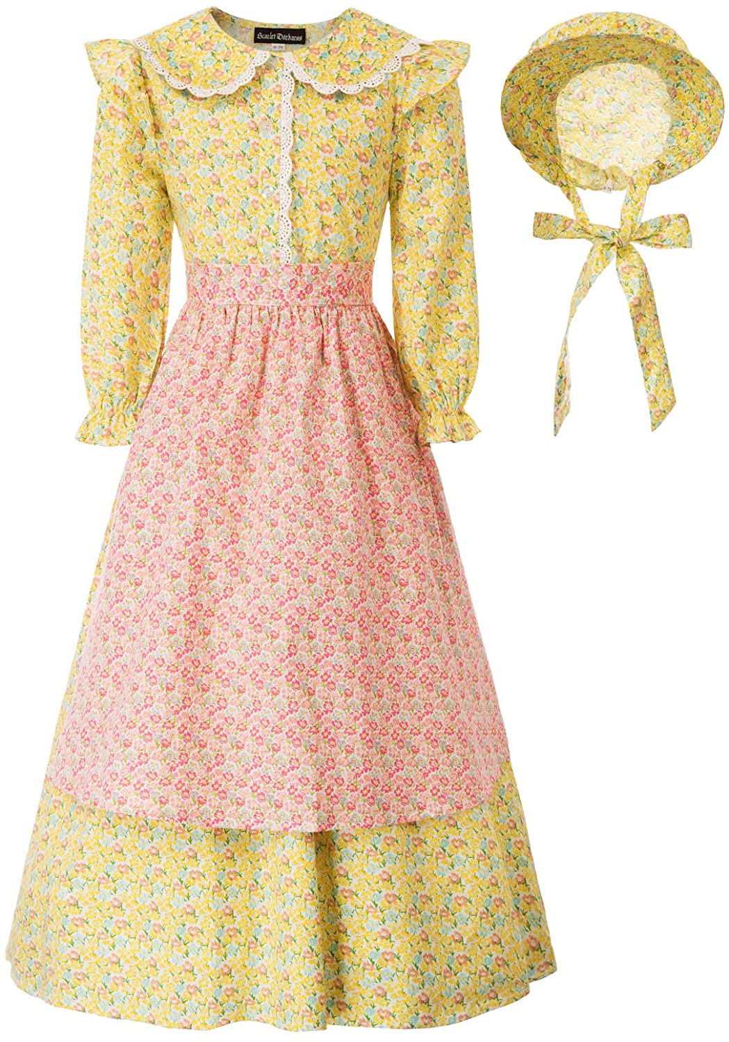 Scarlet Darkness Pioneer Costume Women Floral Prairie Dress Deluxe Colonial  Dress Laura Ingalls Costume, Blue-white, X-Large : : Clothing,  Shoes & Accessories