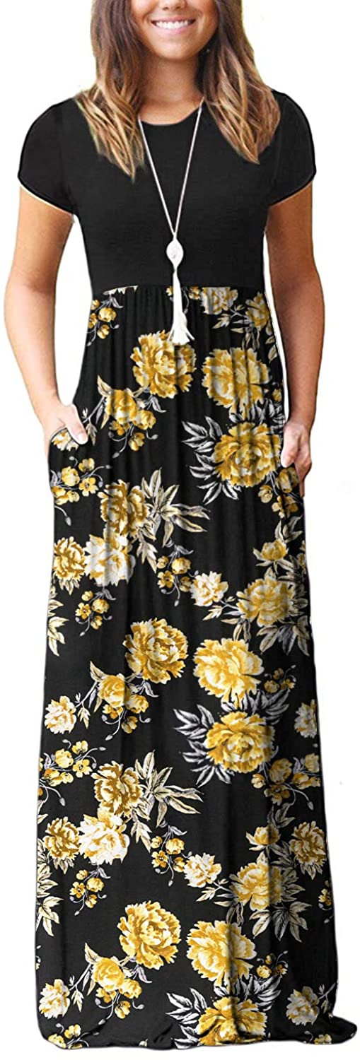 DEARCASE Women Short Sleeve Loose Plain Maxi Dresses Casual Long Dresses  with Po | eBay