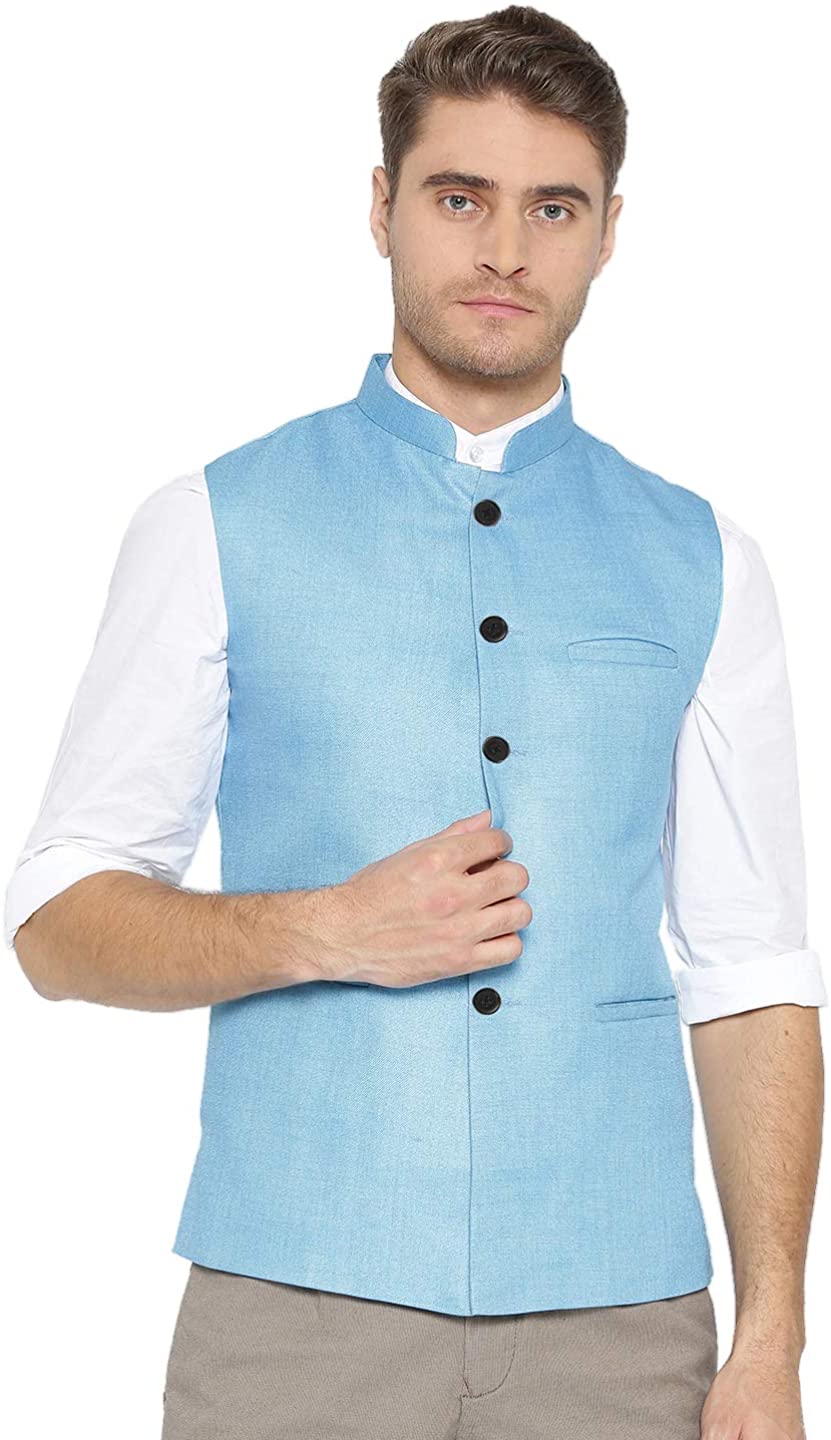 Vastraa Fusion Mens Cotton Blended Fabric Bandhgala Nehru Jacket/Waistcoat Fawn 