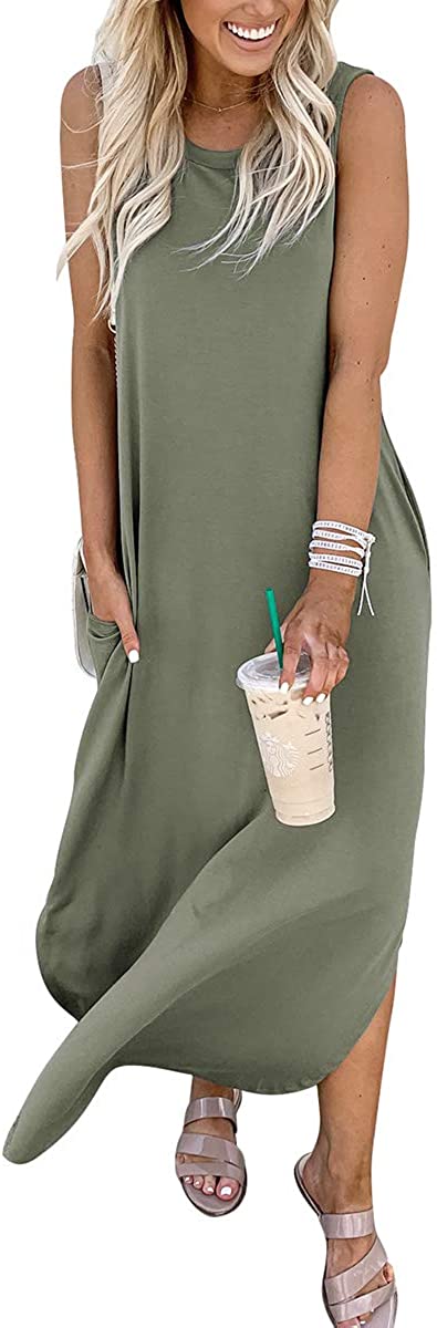 ANRABESS Women's Casual Loose Pocket Long Dress Sleeveless Split Maxi ...