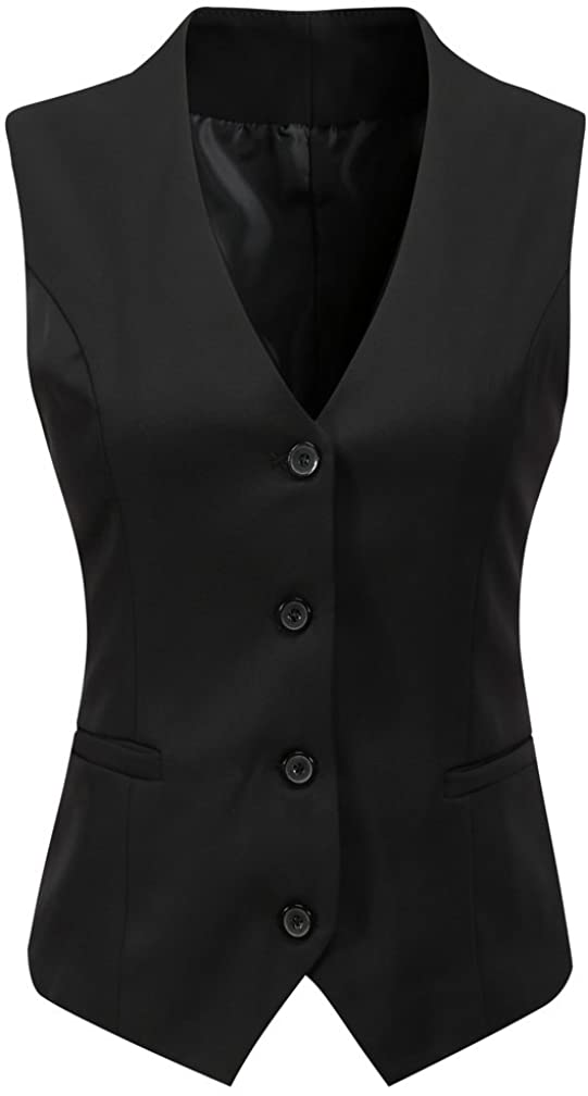 Foucome Women's Formal Regular Fitted Business Dress Suits Button Down Vest  Wais
