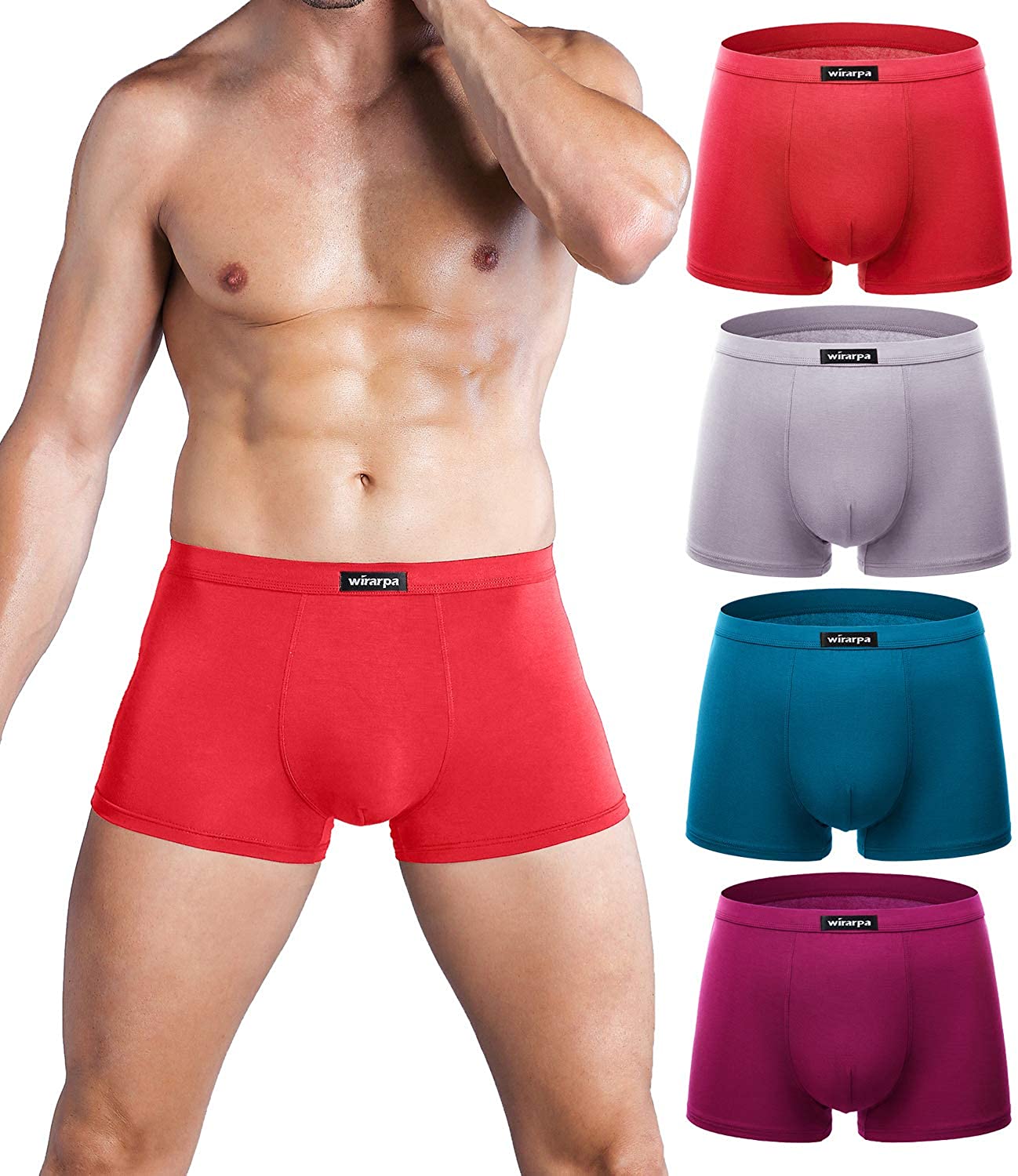  Wirarpa Mens Breathable Micro Modal Trunk Underwear Covered  Waistband Microfiber Underpants Short Leg Solid Color