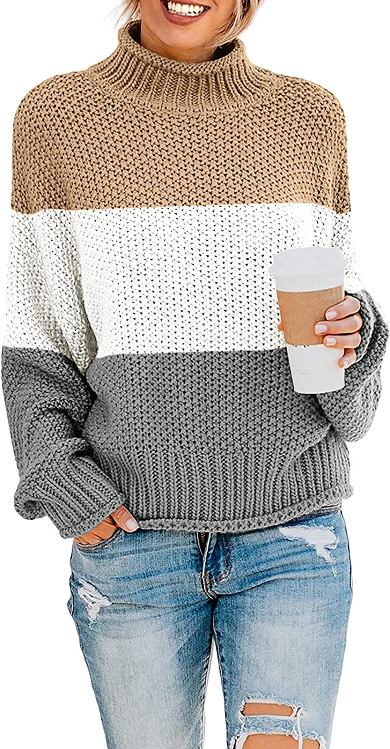 thumbnail 13  - ZESICA Women&#039;s Turtleneck Batwing Sleeve Loose Oversized Chunky Knitted Pullover