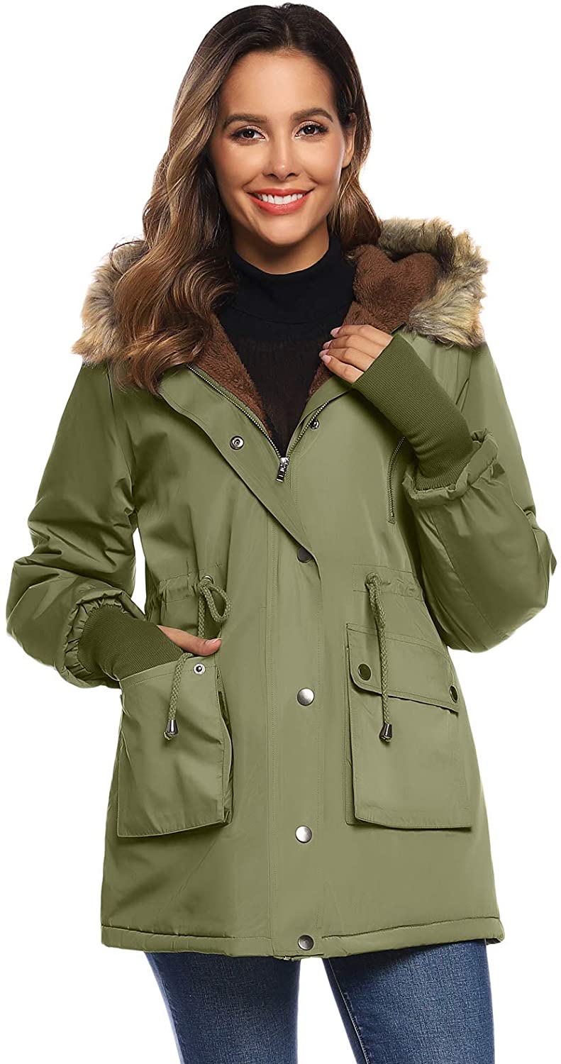 GRACE KARIN Womens Hooded Fleece Line Coats Parkas Faux Fur Jackets ...