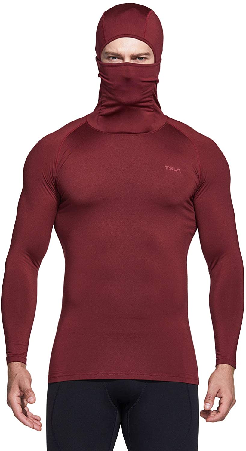 TSLA Men's Thermal Compression Shirts Hoodie with Mask, Long