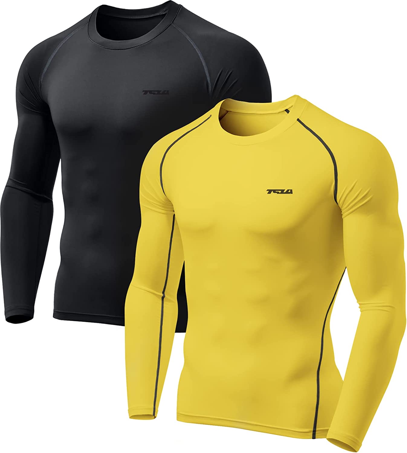 TSLA 1 or 2 Pack Men's Thermal Long Sleeve Compression Shirts Winter Gear Running T-Shirt Athletic Base Layer Top 