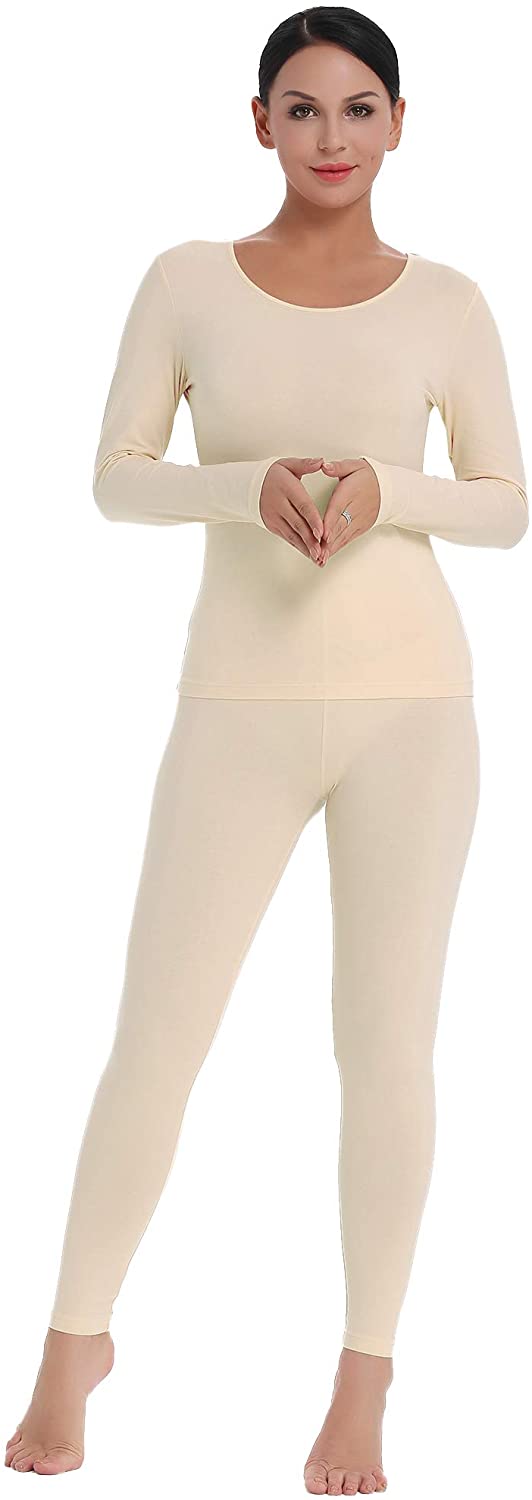 Amorbella Womens Thermal Underwear Set Base Layer Top & Leggings with Fleece Lined Long Johns 
