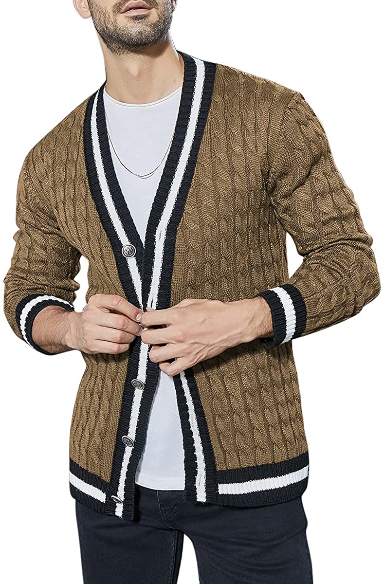 Esobo Men's Shawl Collar Cardigan Sweater Multi-Color Button Down Knitted  Sweate