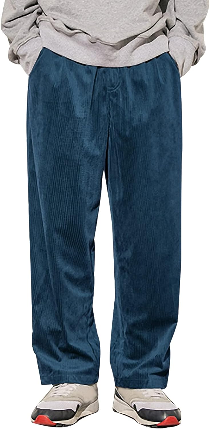 Gihuo Mens Corduroy Pants Elastic Waist Sweatpants Vintage Cargo Sweatpants  Loose Wide Leg Pants Hip Pop Streetwear(Brown-S) at  Men's Clothing  store